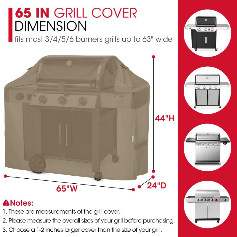 Unicook 65 Inch Grill Cover, Heavy Duty Waterproof Gas Grill Cover for Outdoor, Fade Resistant Barbecue Protector with Sealed Seam, Fits Weber Char-Broil Nexgrill BBQs up to 63" Wide, Neutral Taupe - Image 2